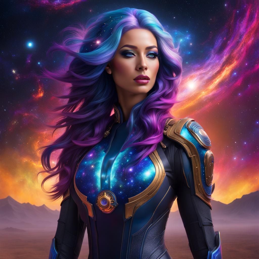 Galaxy Woman with Space Hair in Impressionism Style