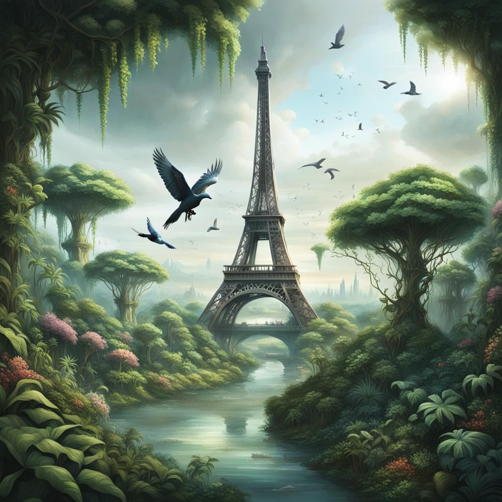 Eiffel Tower Transformed by Nature's Resurgence in Hyper-Rea...