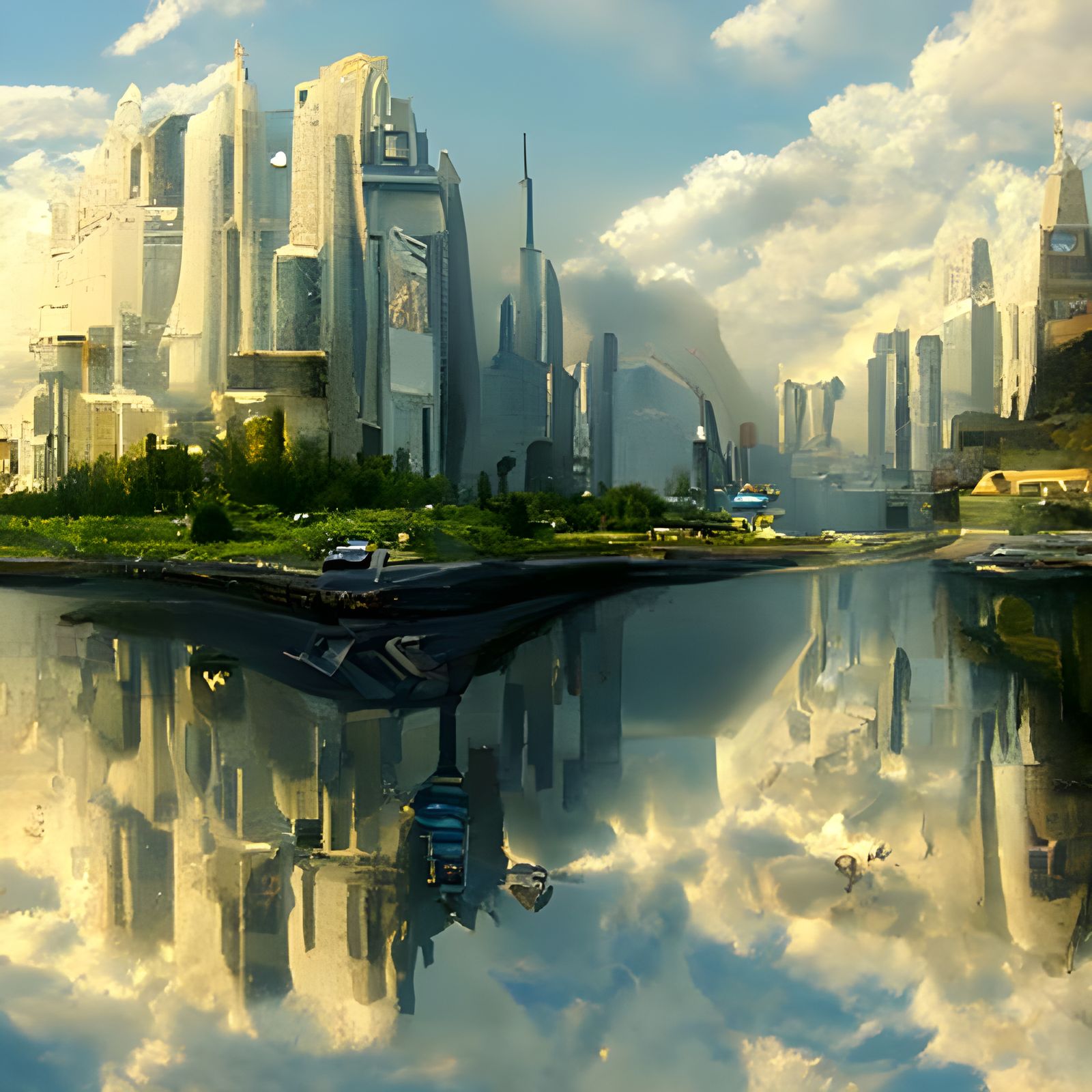 Futuristic City Reflected on Destroyed Planet