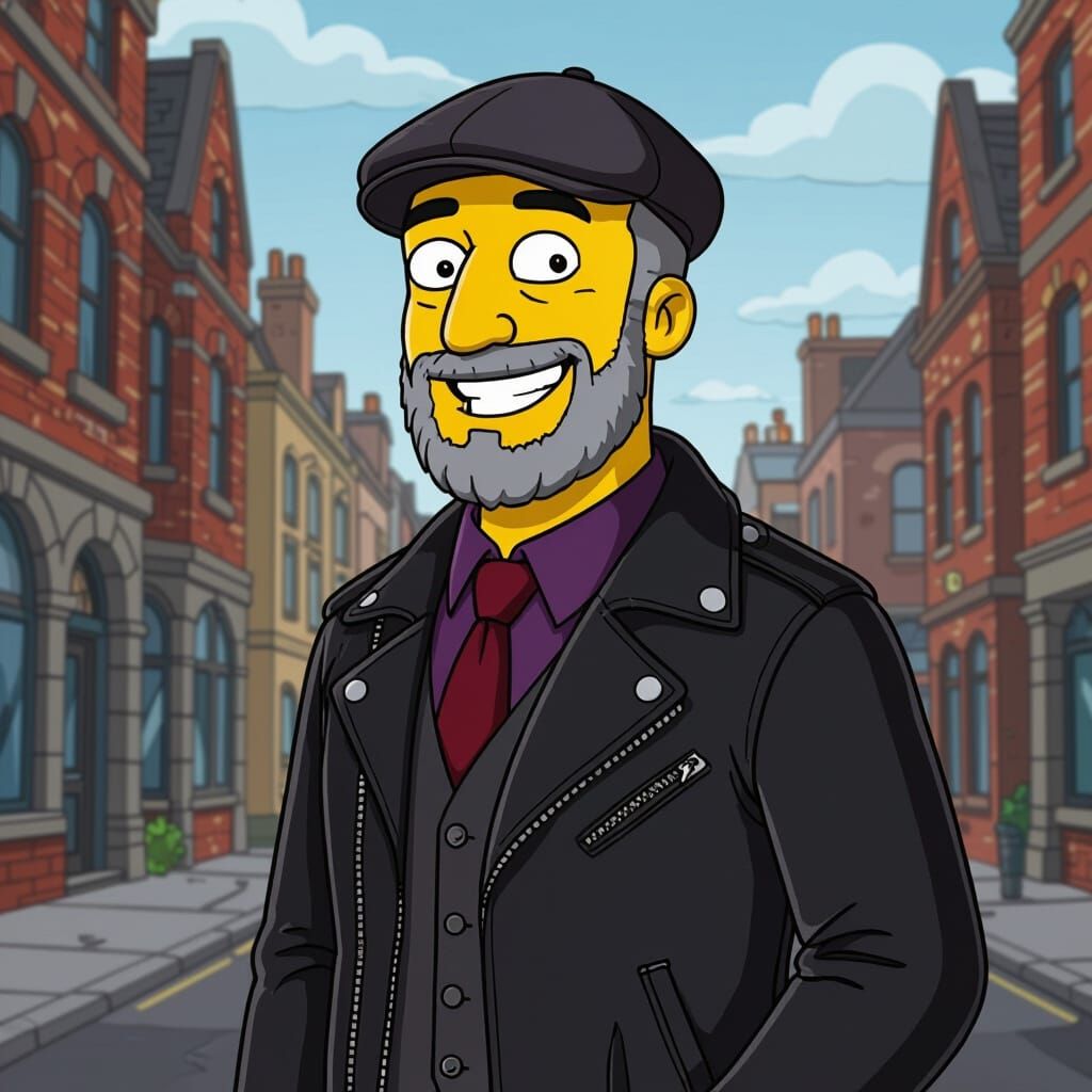 Simpsons-Style Portrait of a Cheerful Man in City