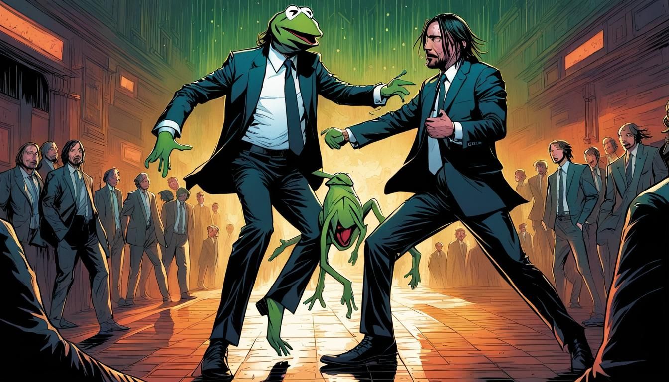 Kermit the Frog as John Wick, Comic Book Art