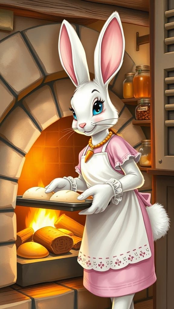 Rustic Bunny Chef in Warm Kitchen Ambiance