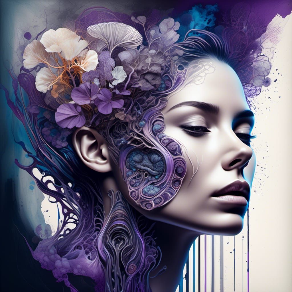 Woman's Brain MRI Scan Double Exposure Portrait