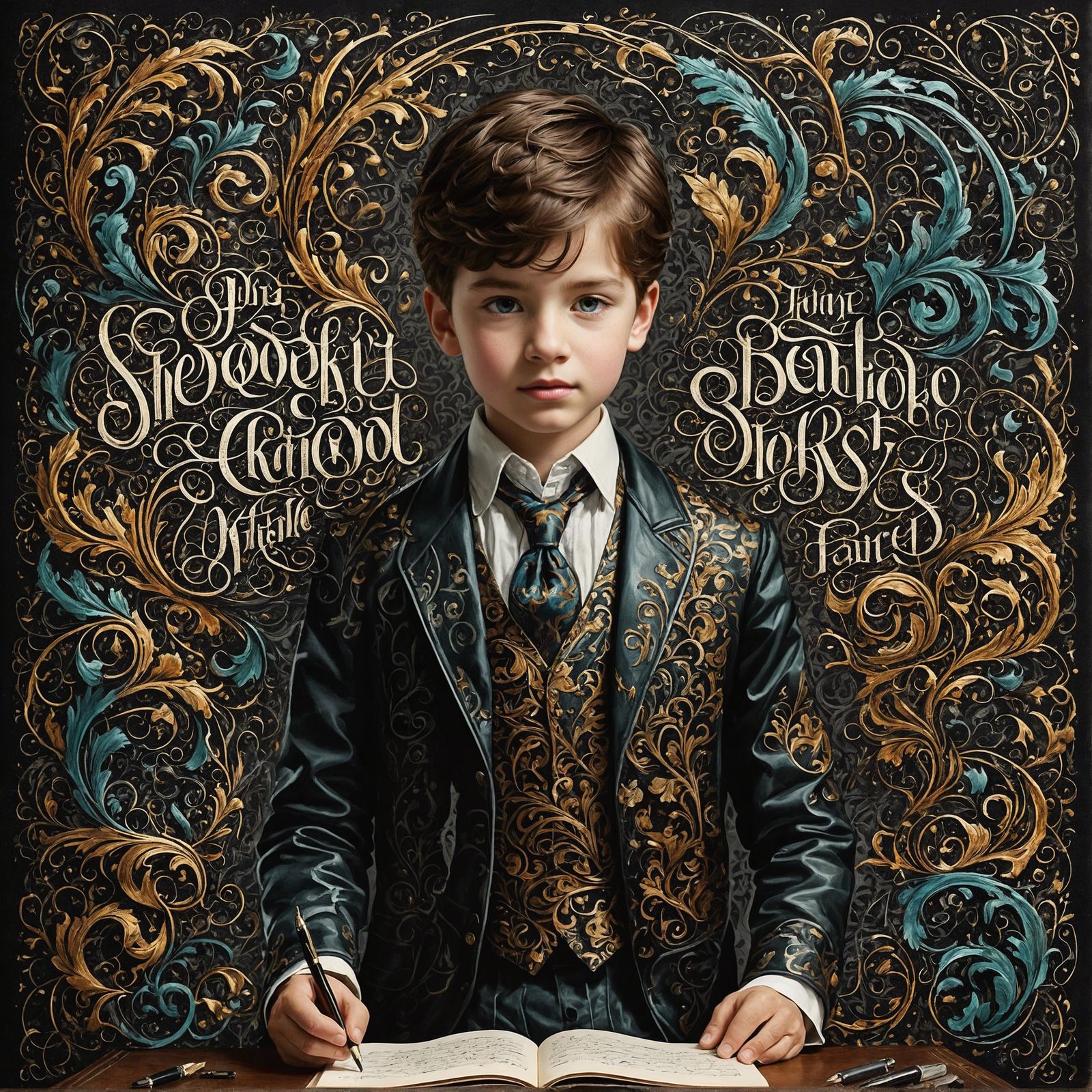 Intricate Calligraphic Portrait of School Boy