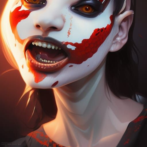 Demonic Koi Mermaid Portrait in Art Nouveau Style