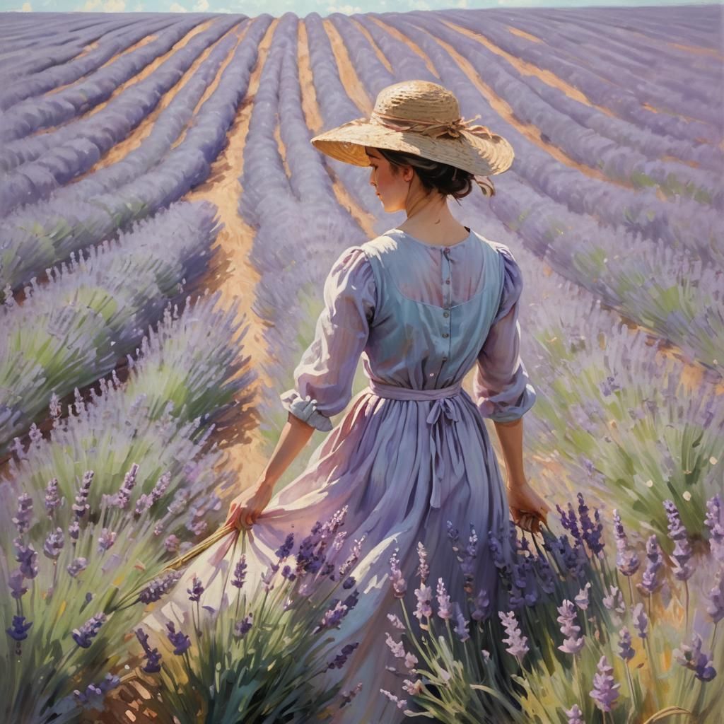 Woman in Lavender Field: Impressionistic Dreamscape