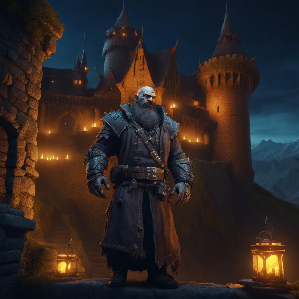 Orc Alchemist at Night: Detailed Fantasy Concept Art