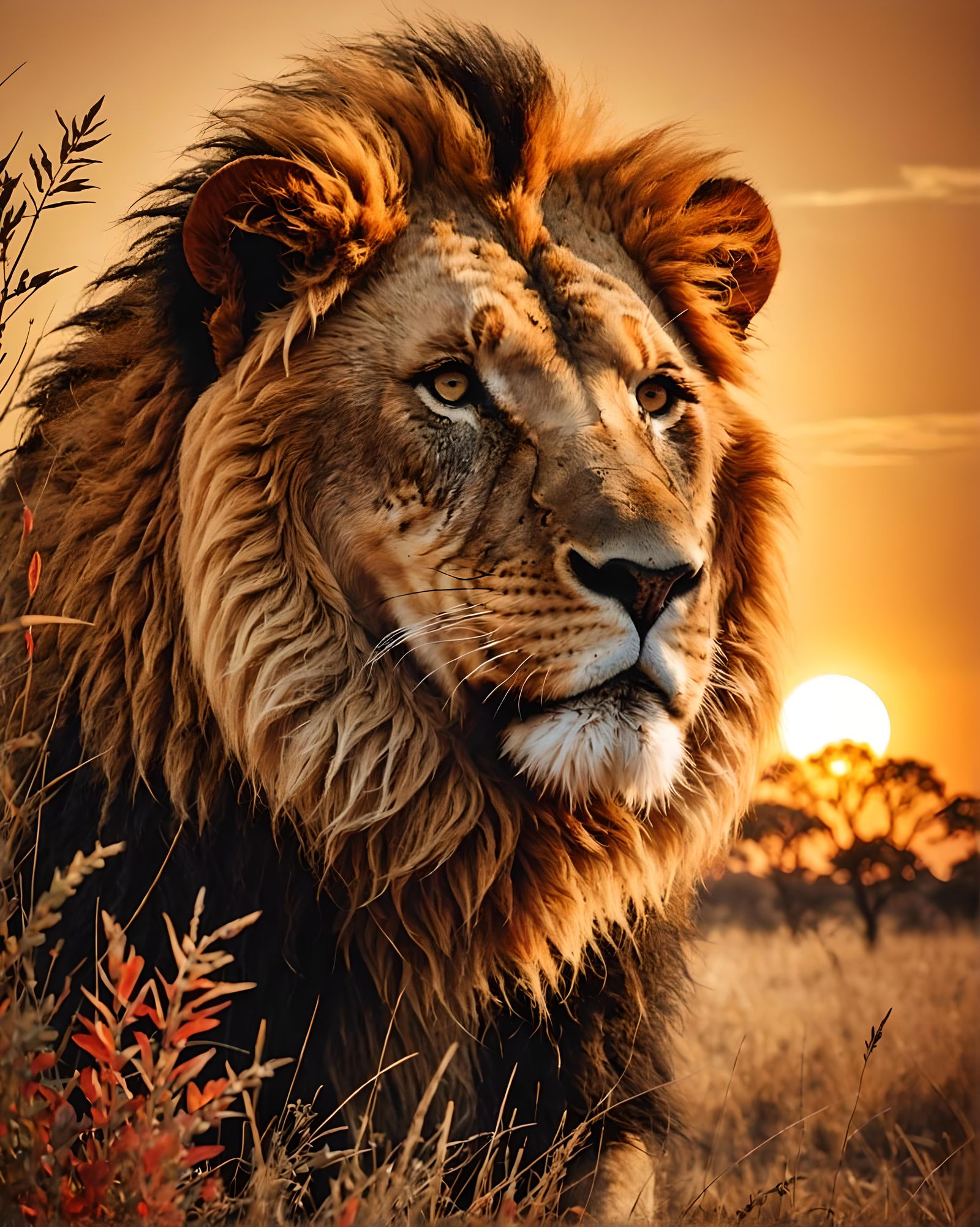 Lion and Savanna Double Exposure Photo