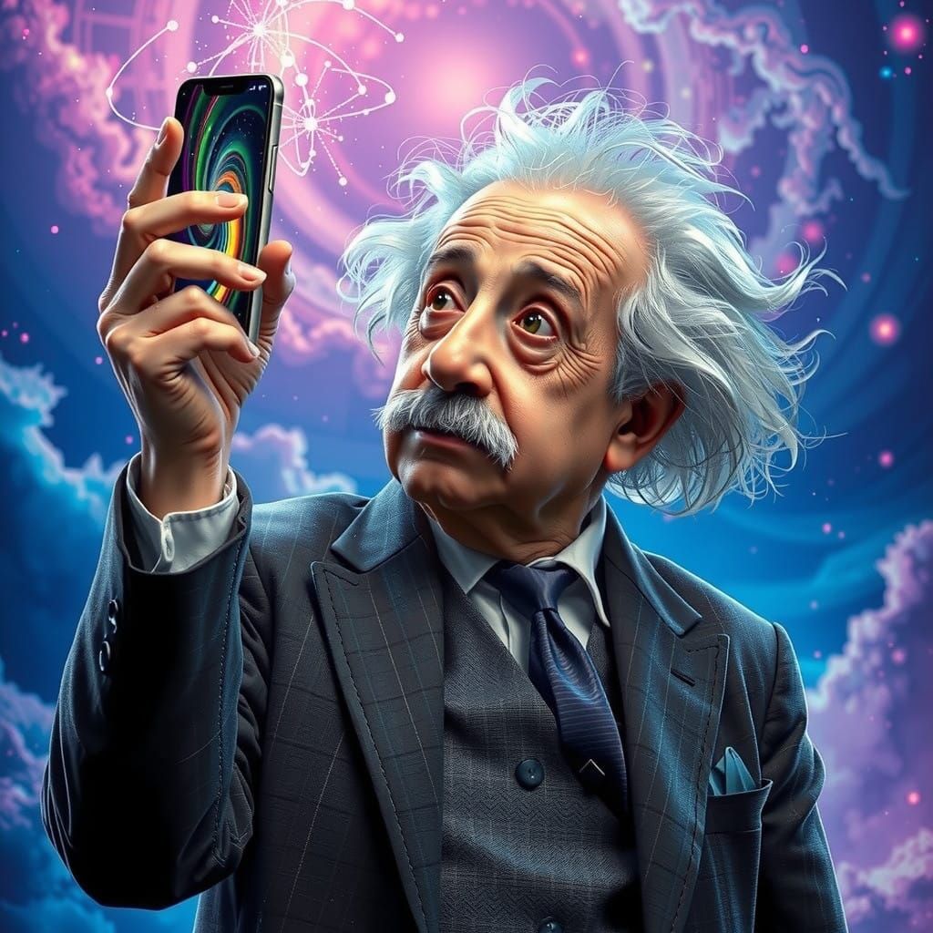 Einstein's Futuristic Dilemma in Hyper-Realistic Style