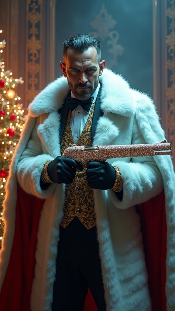 Festive Gangster Boss with Icy Pistol