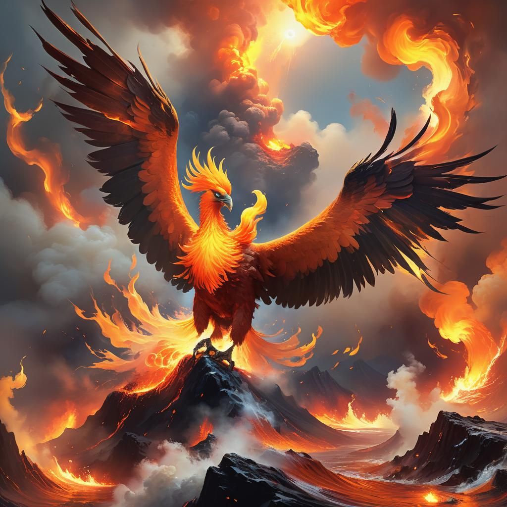 Phoenix Rising: A Volcanic Inferno in Digital Art