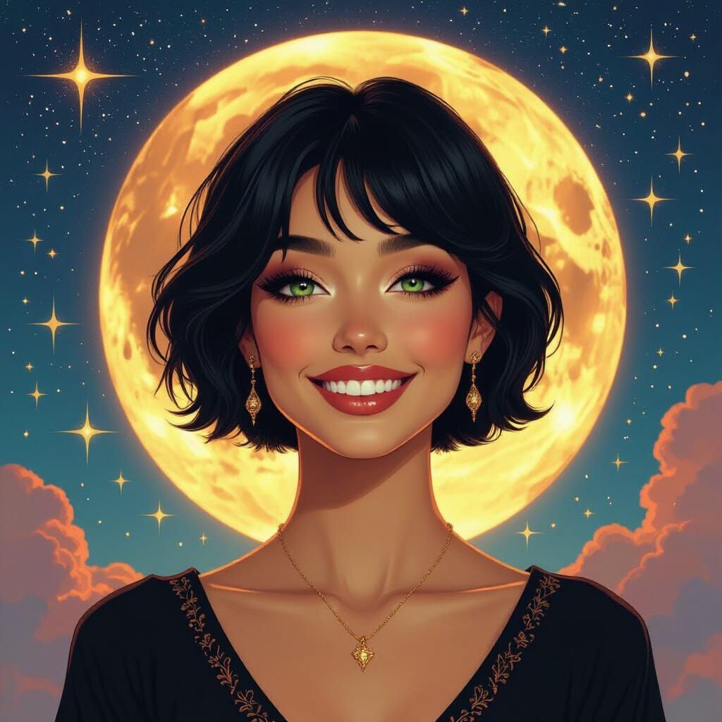 Latina Beauty Under Blood Moon in Art Nouveau Style