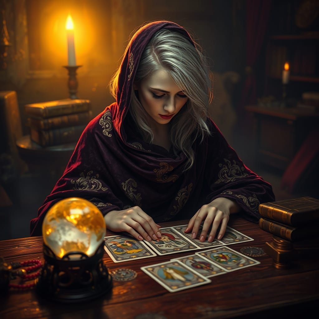 Mysterious Fortuneteller in Mystical Chamber