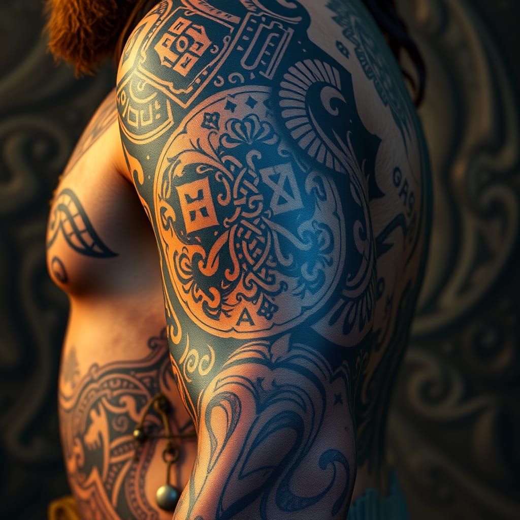 Fantastical Lord of the Rings Tattoo in Matte Painting Style