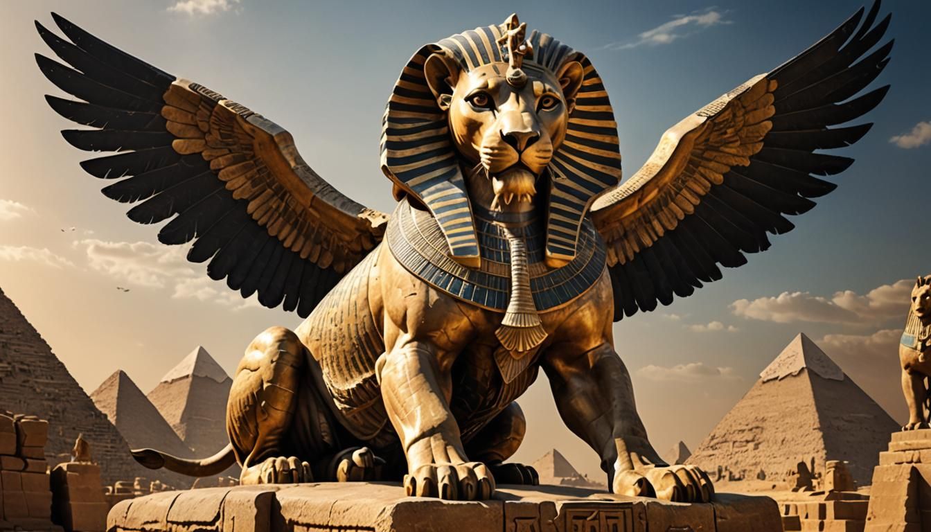Majestic Ram Sphinx Soars into Egyptian Sunset