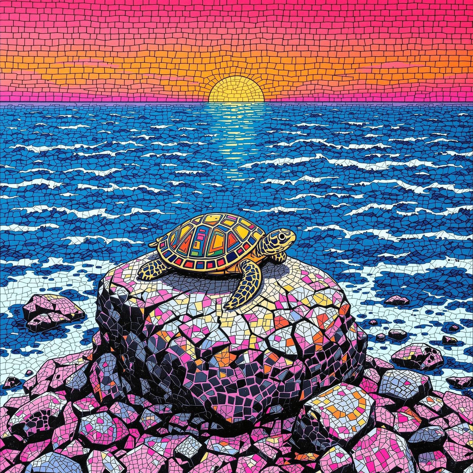 Turtle on a rock above the sea