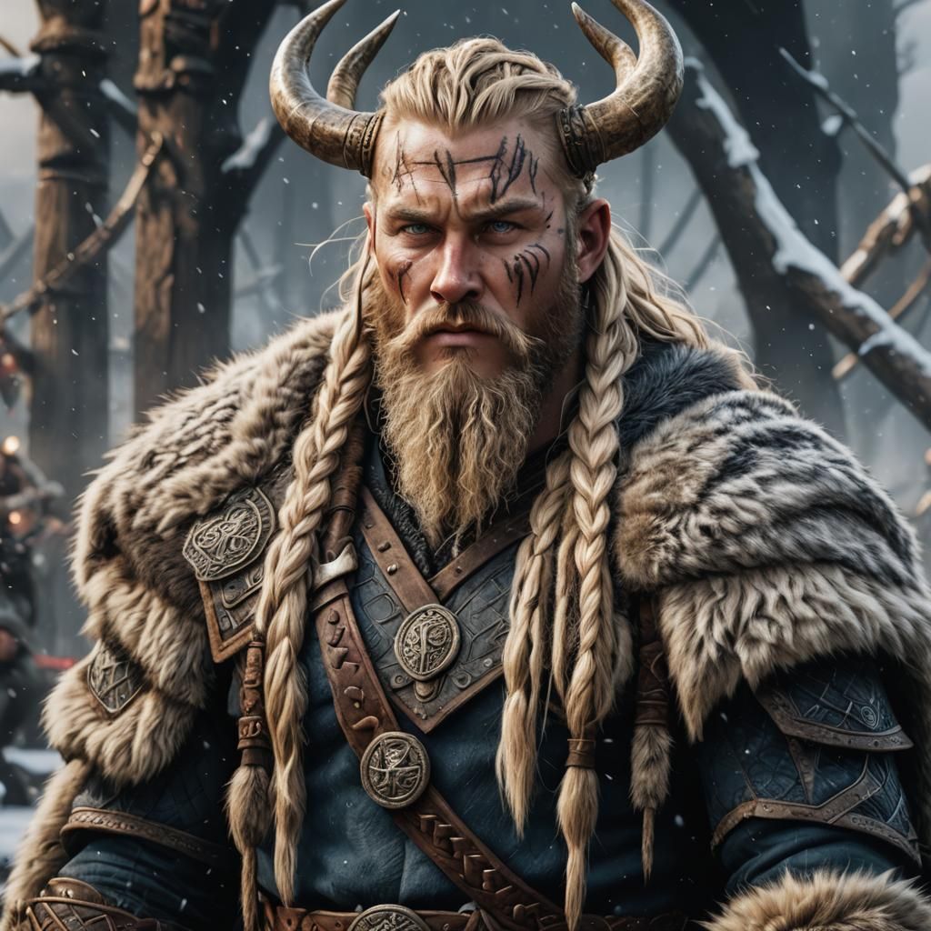 Viking King with Braids and Furs: Detailed Matte Painting