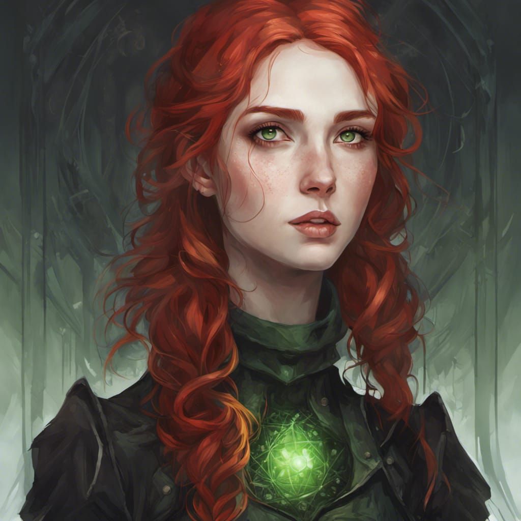 Portrait of Enchanting Artificer Girl with Red Hair