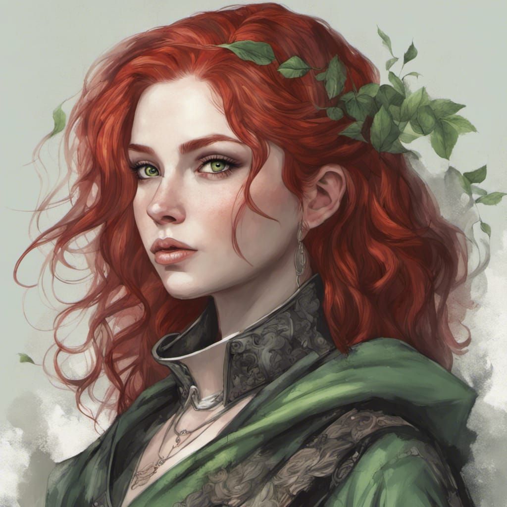 Enchanting Artificer Girl Portrait with Red and Black Hair