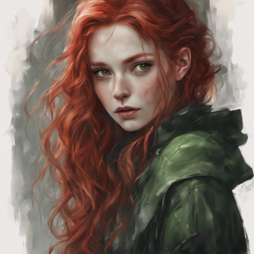 Enchanting Artificer Girl Portrait with Red and Black Hair