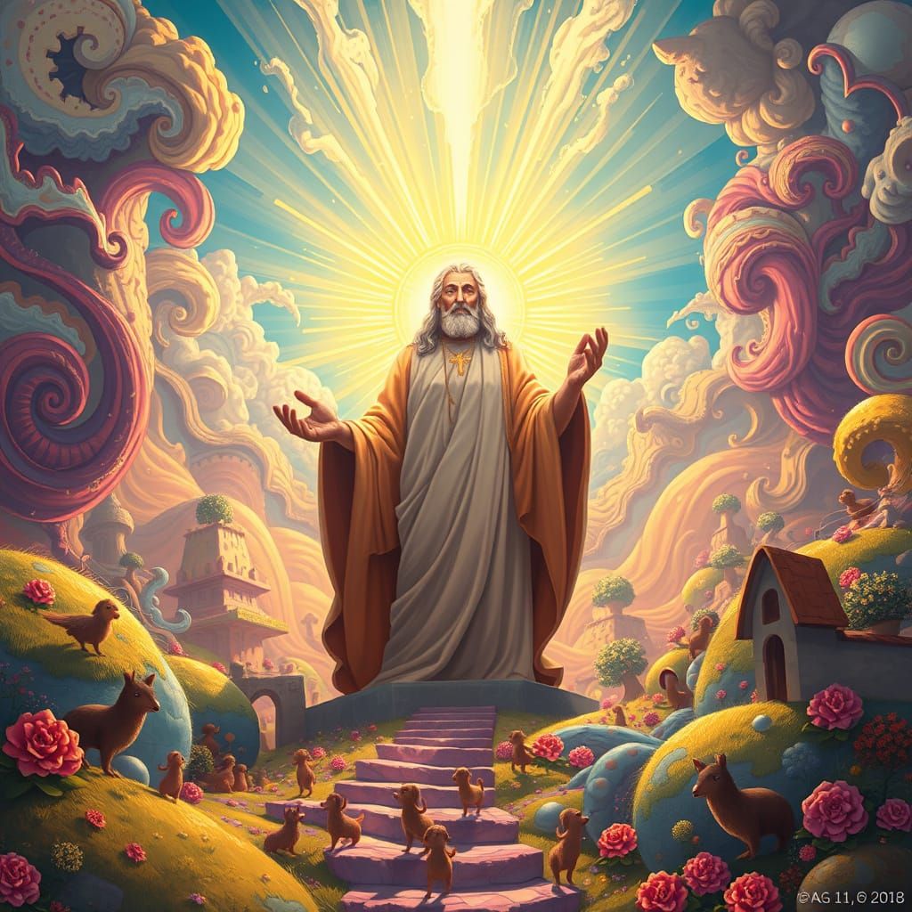 Radiant God Speaking in Candyland Gouache Wonderland