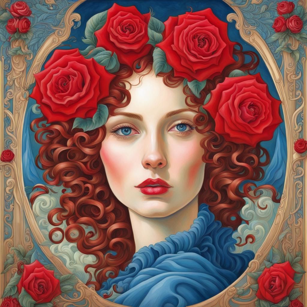 Rose and Woman in Art Nouveau Rococo Style