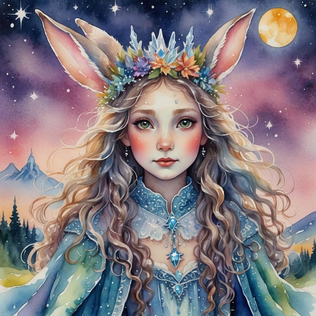 Whimsical Watercolor Fairy Rabbit Portrait