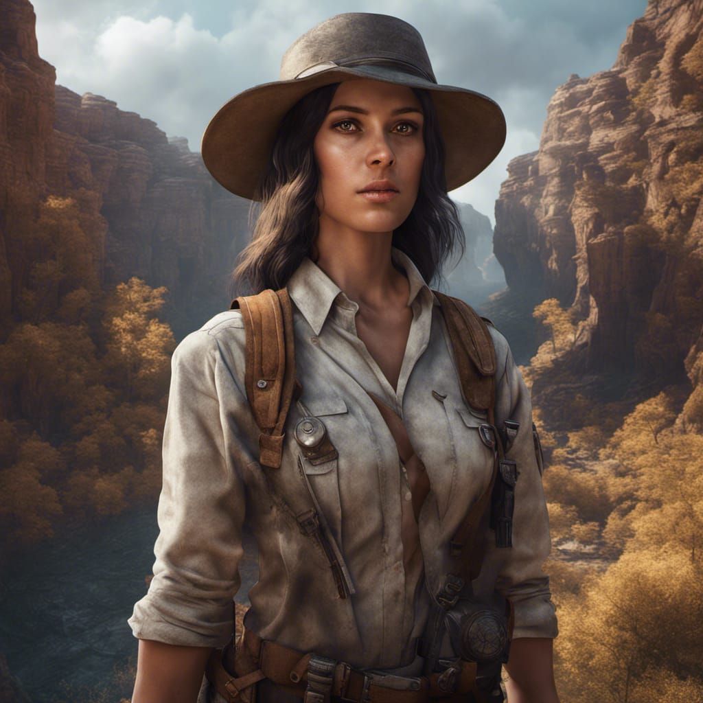 Archaeologist and Companions at Canyon: Detailed Matte Paint...