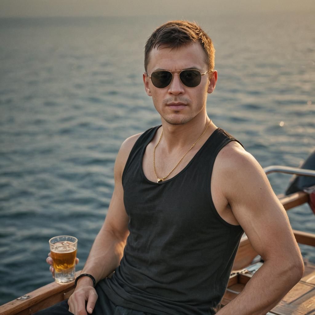 Relaxed Man on Boat Deck in Photorealistic Style