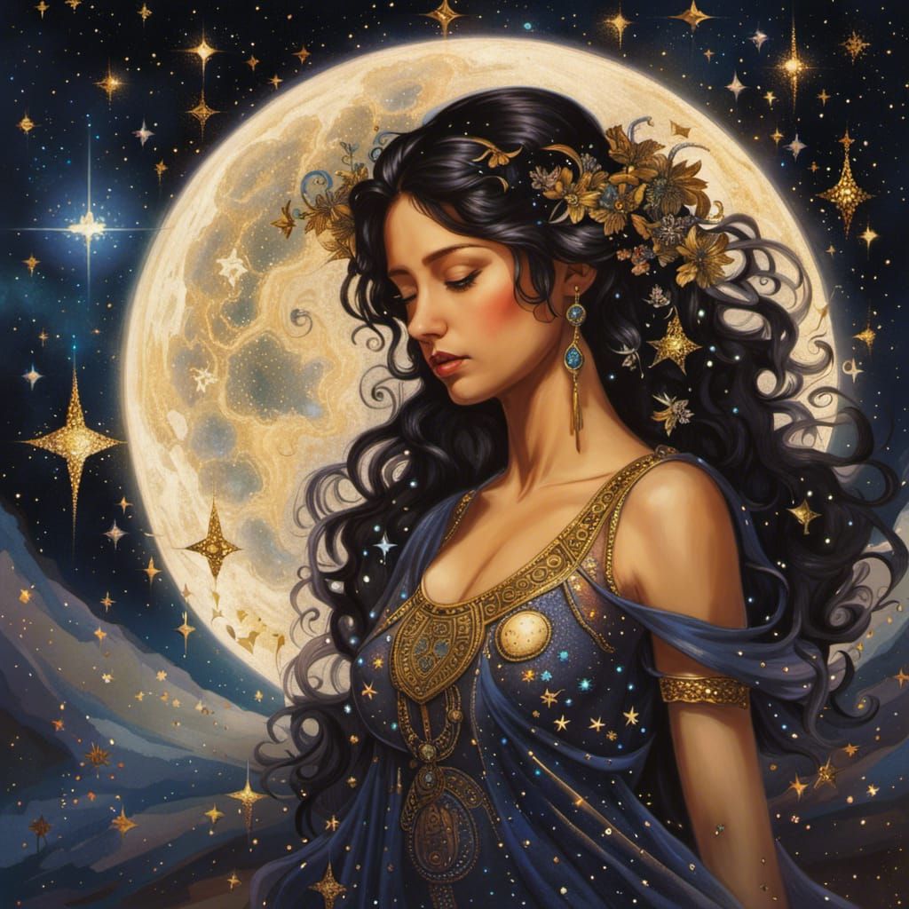 Libra Woman in Starry Night Sky