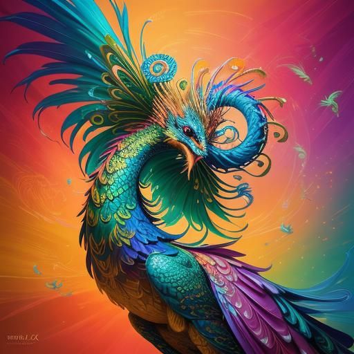 Dragon Peacock Woman in Abstract Expressionist Style