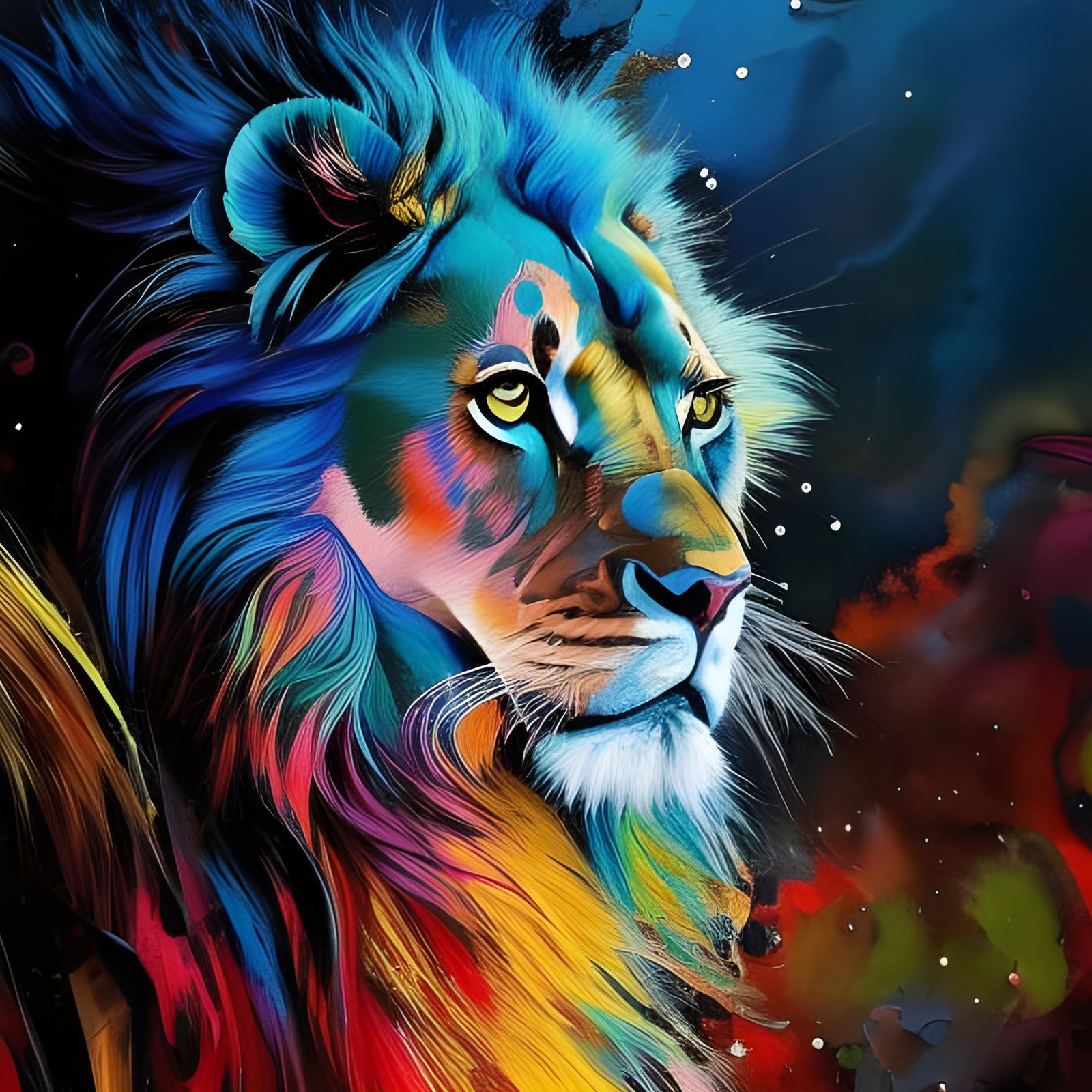 Portrait of a badass explosive colourbomb lion! Borderlands: paper marbling! Oil splash!! Oil stained!!", intricate hype...