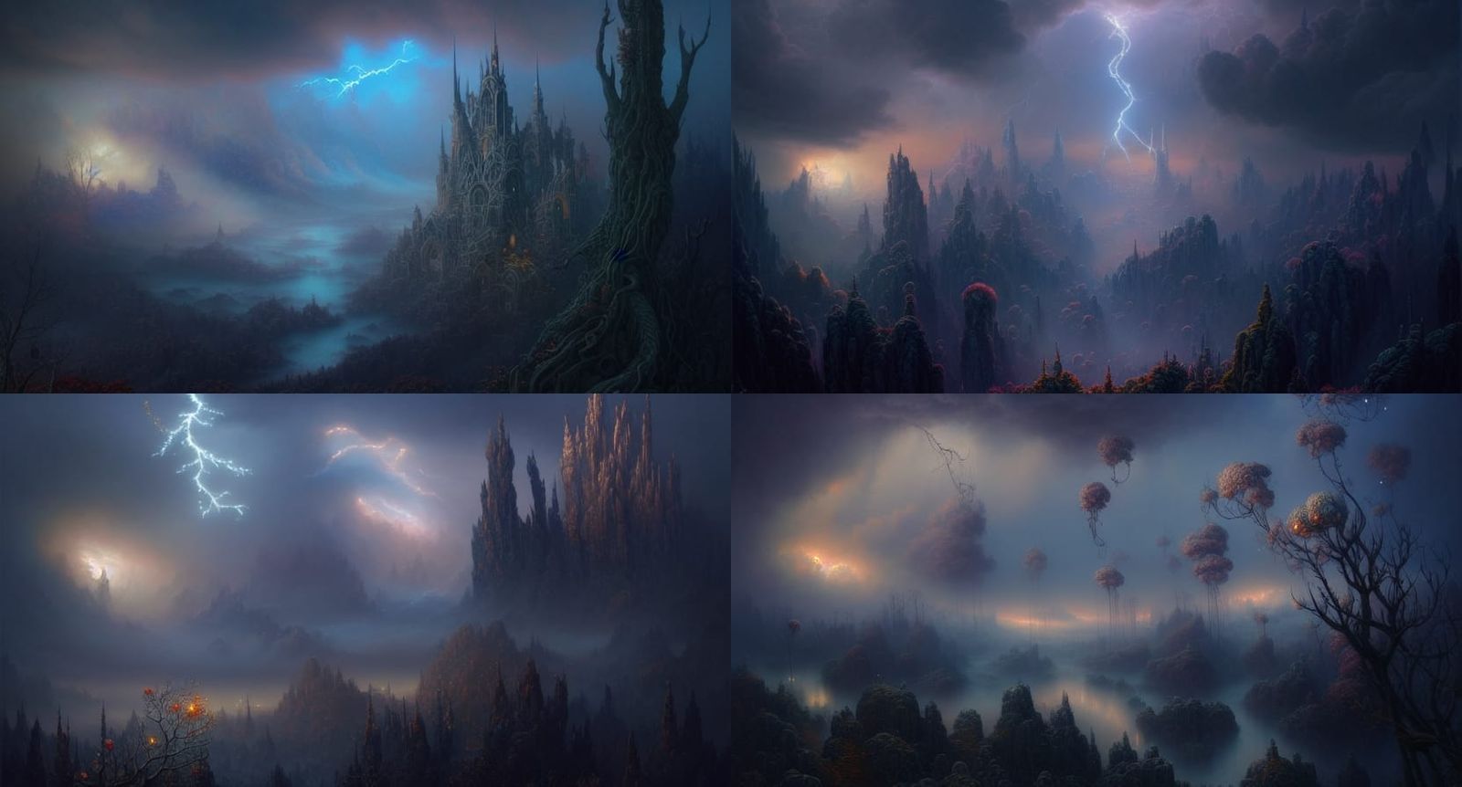 Dramatic Autumn Landscape with Lightning, Digital Art