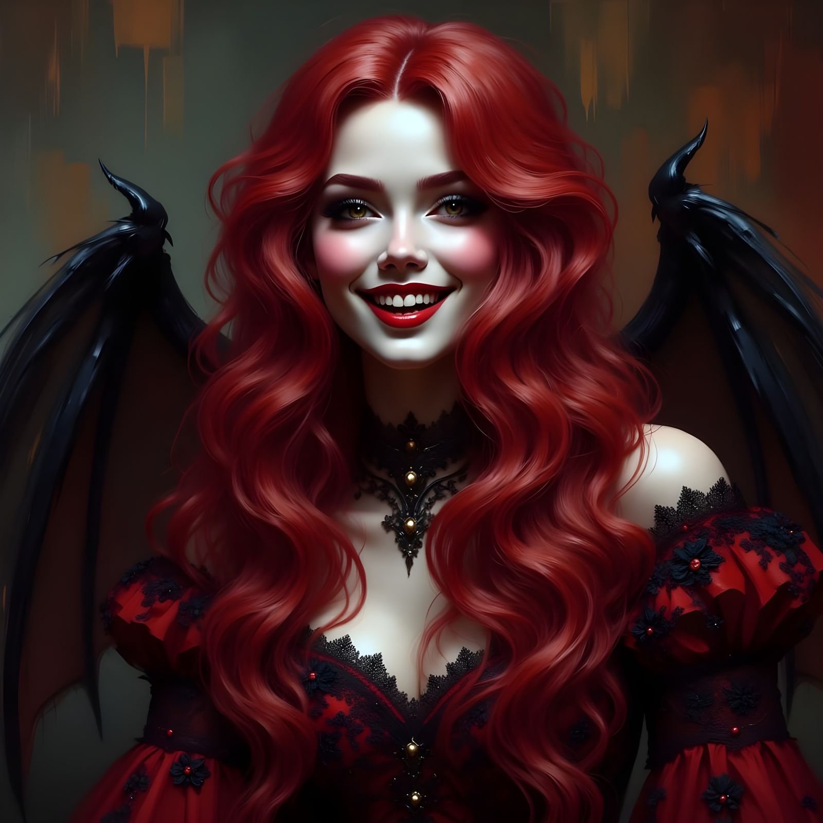 Elegant Vampire Countess in Crimson Velvet and Lace