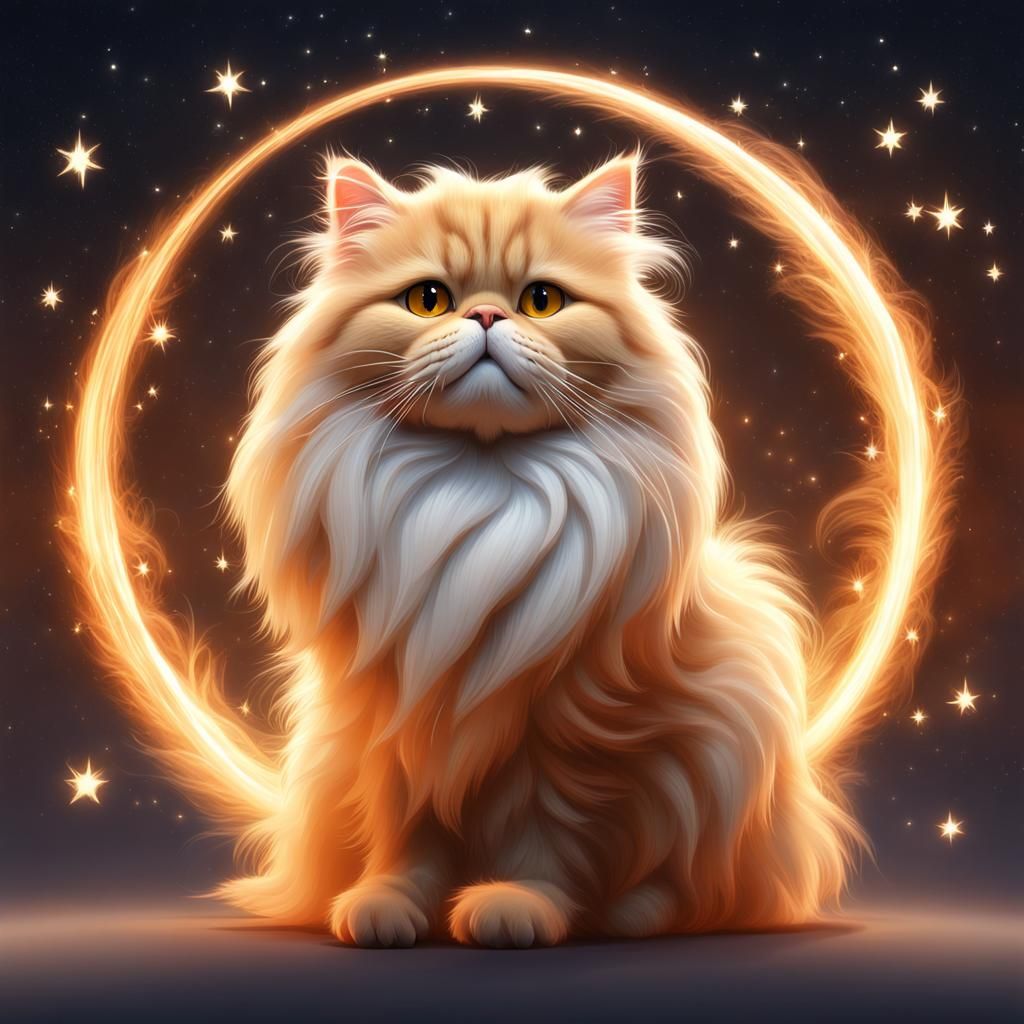 Orange Persian Cat in Celestial 3D Digital Art