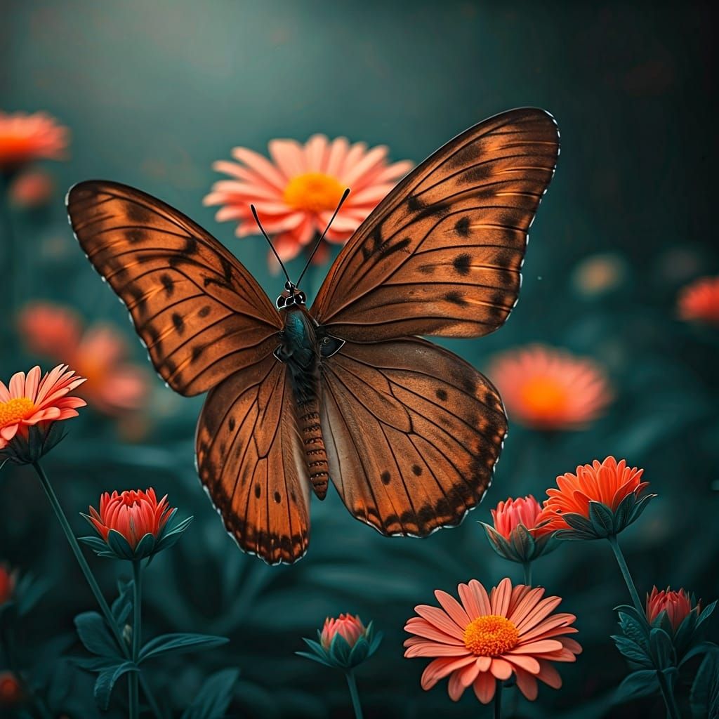 Butterfly Among Flowers in Dreamlike Style