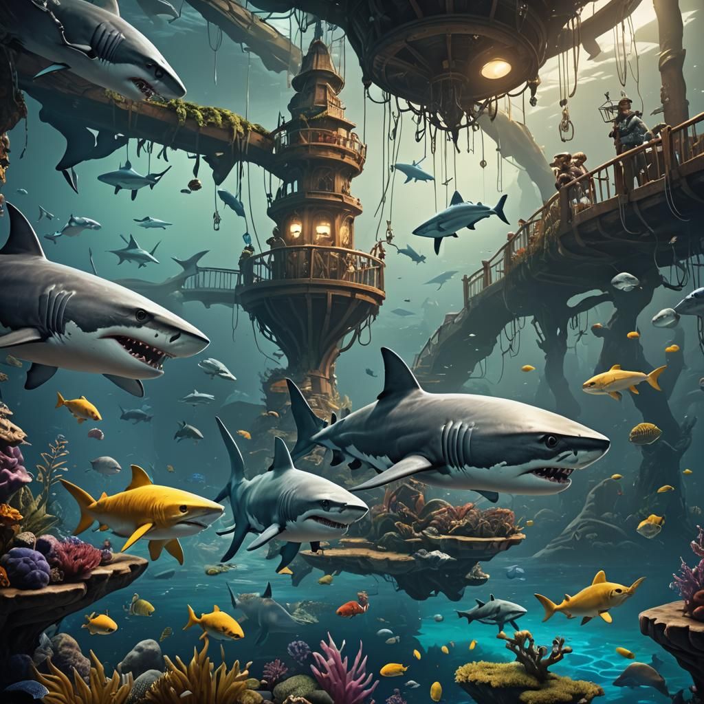Sharks and Fish Friends: Detailed Matte Painting