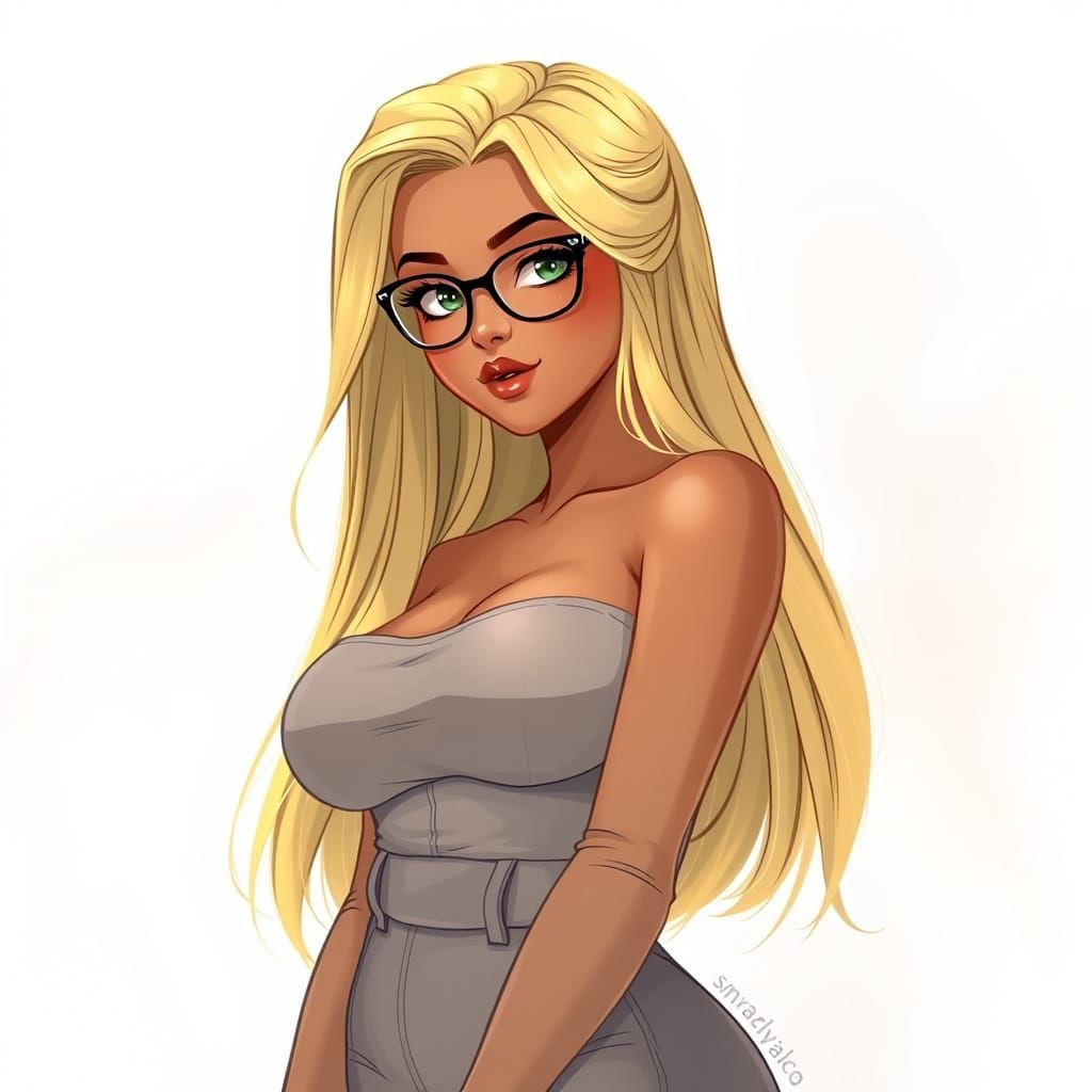 Vibrant Blonde Goddess with Hourglass Figure in Watercolor-I...