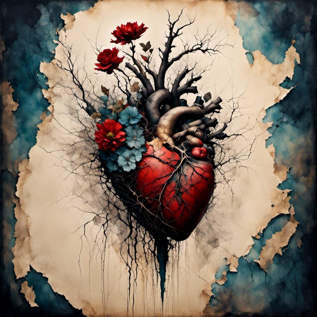 Anatomical Heart with Flower: Surreal 8k Image