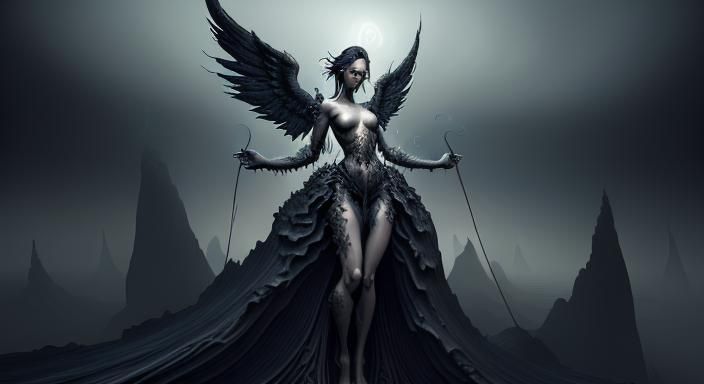 an male angel with black angel wings, angel of death, hell, ...