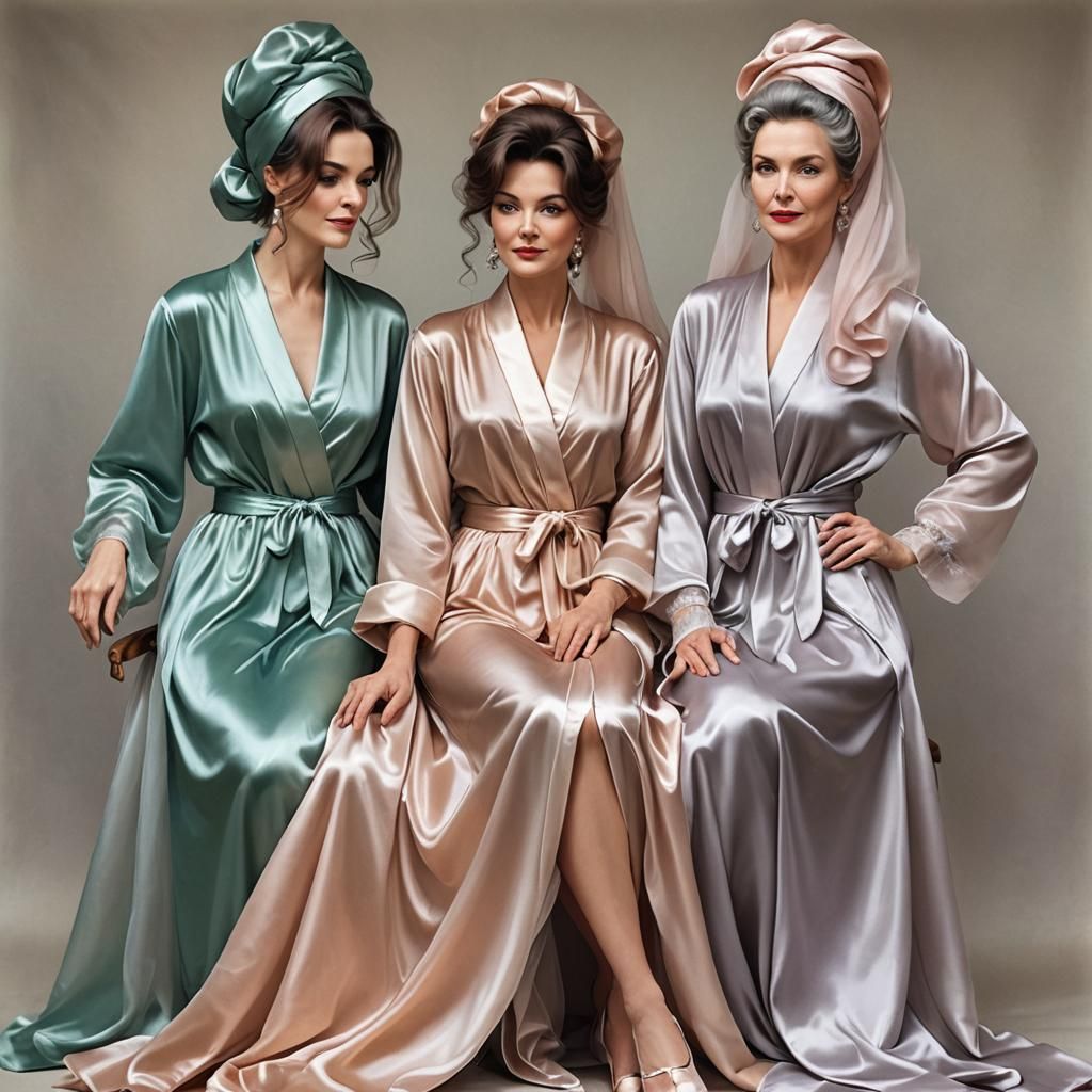 Mature Woman in Silk Robes and Bouffant Hair