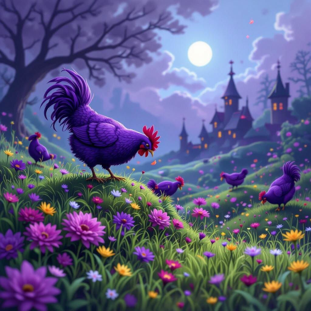 Eldritch Folk Art: Crazed Purple Chickens