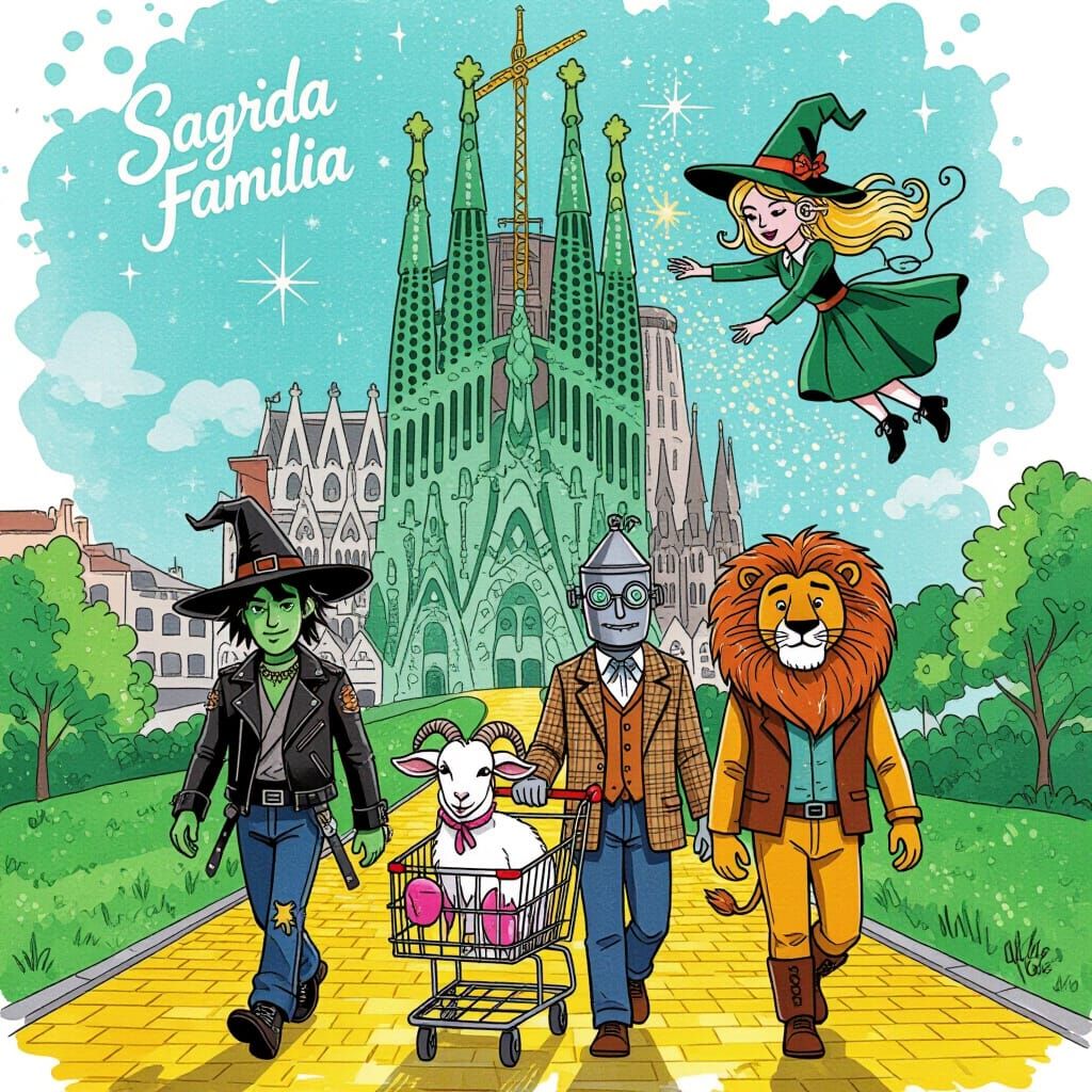 Emerald Castle Scene with 90s Trio on Yellow Brick Road