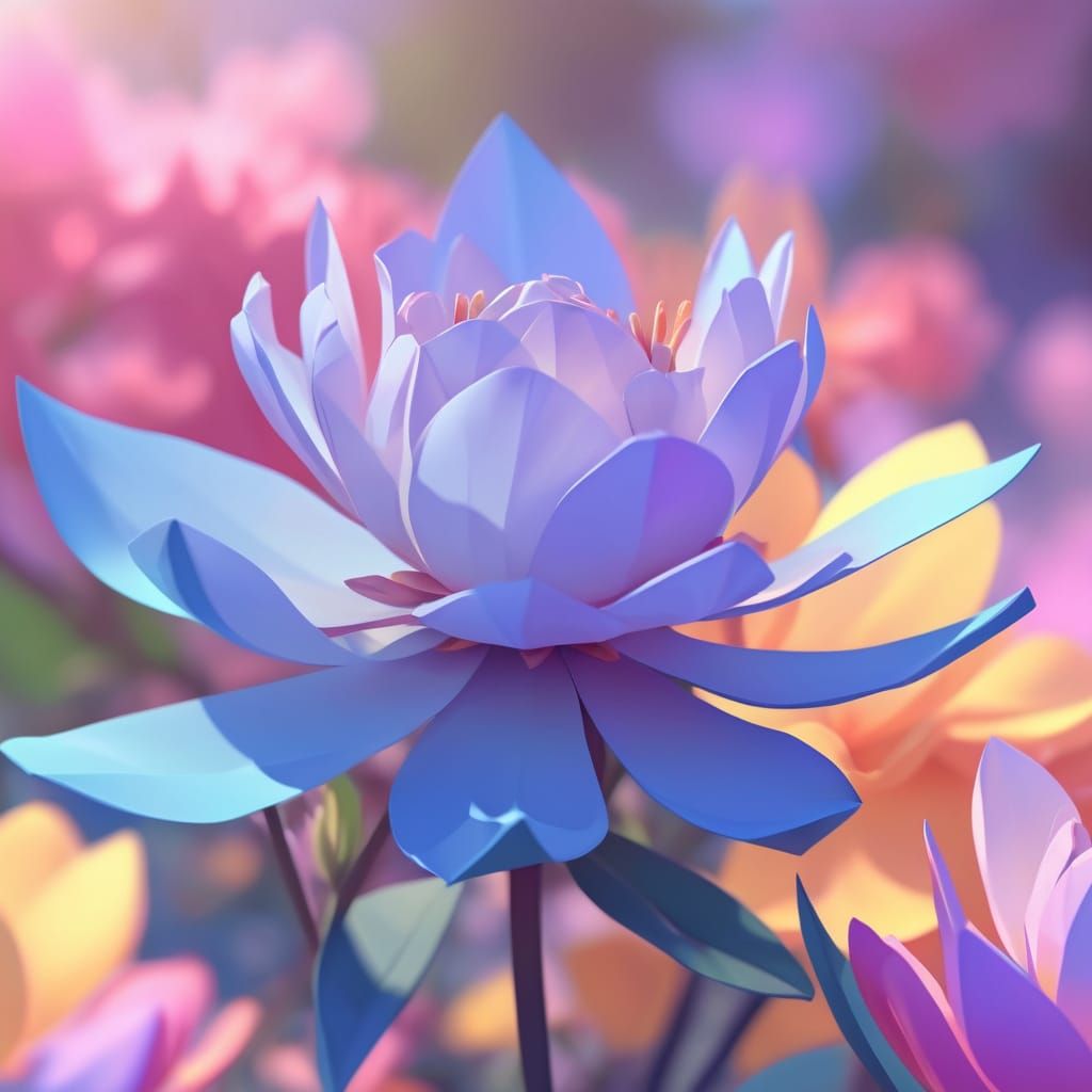 Low-Poly Roses in a Dreamy Garden with Pastel Colors
