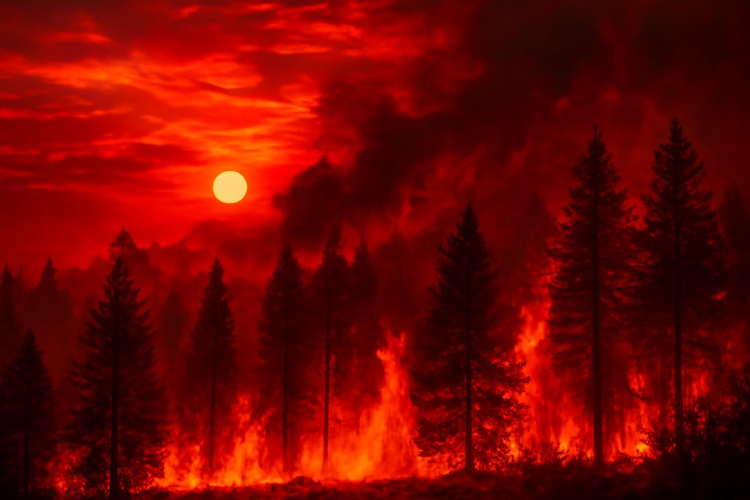 Fire-Red Forest Fire Under Glorious Sunset