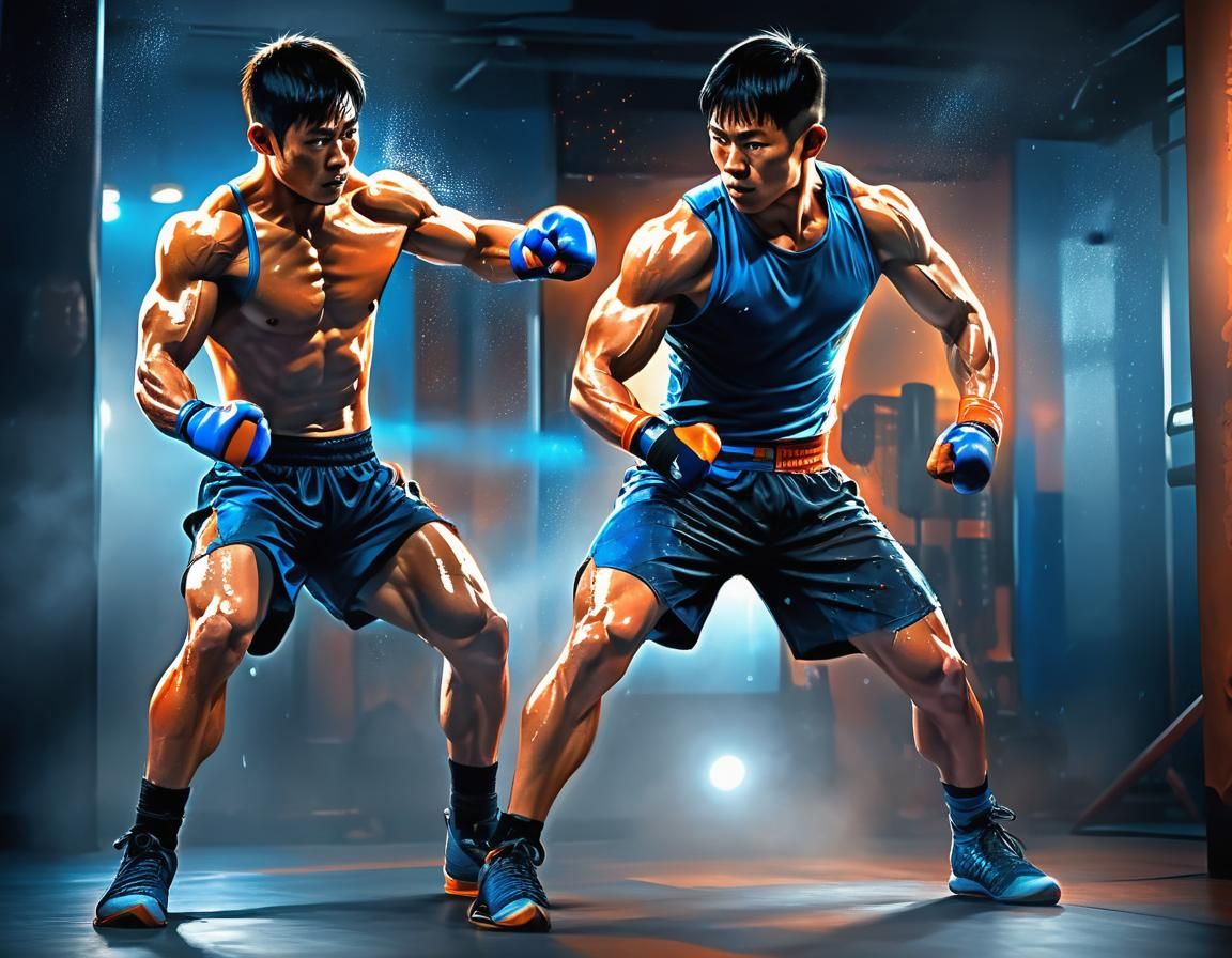 Asian Kickboxer Leg Workout in Hyper-Realistic Digital Art