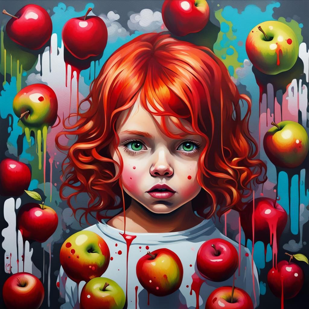 Red-Haired Girl with Apple in Graffiti Style