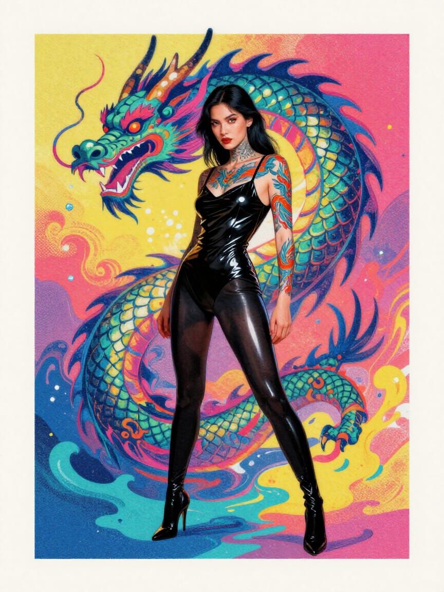 STYLE: Risograph printing technique with slightly misaligned color layers and distinctive grainy texture. Features limit...