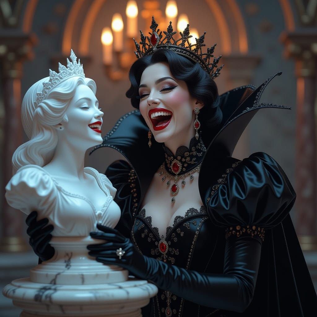 Evil Queen Laughing at Snow White Statue