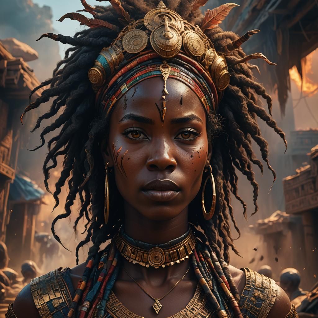 Passionate African Woman Portrait in Detailed Matte Painting